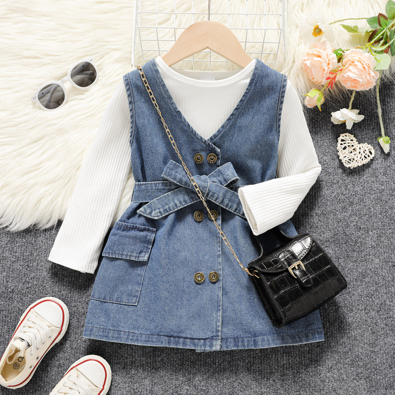 White Top + Denim Dress