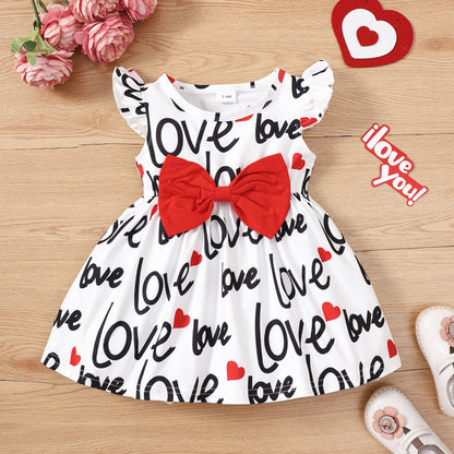 Love Dress white red Bowknot