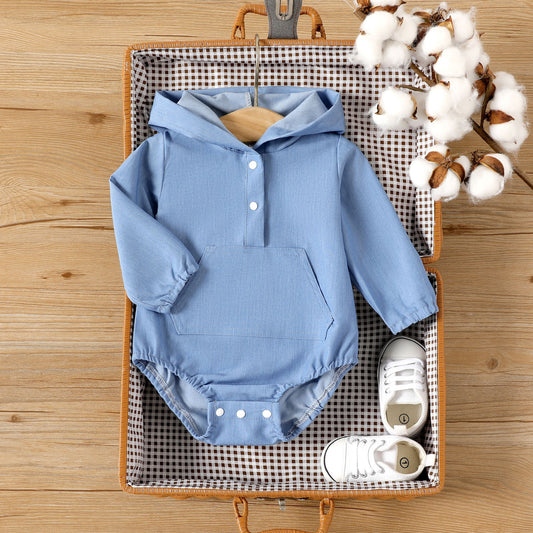 Imitation Denim Long-sleeve Hooded Romper