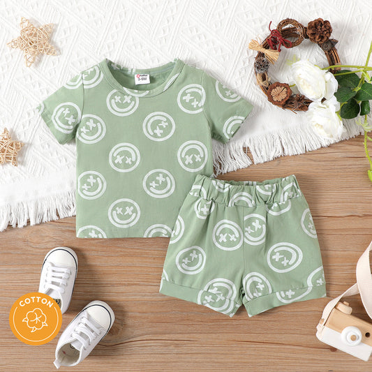 Short-sleeve Allover Print Tee & Shorts Set