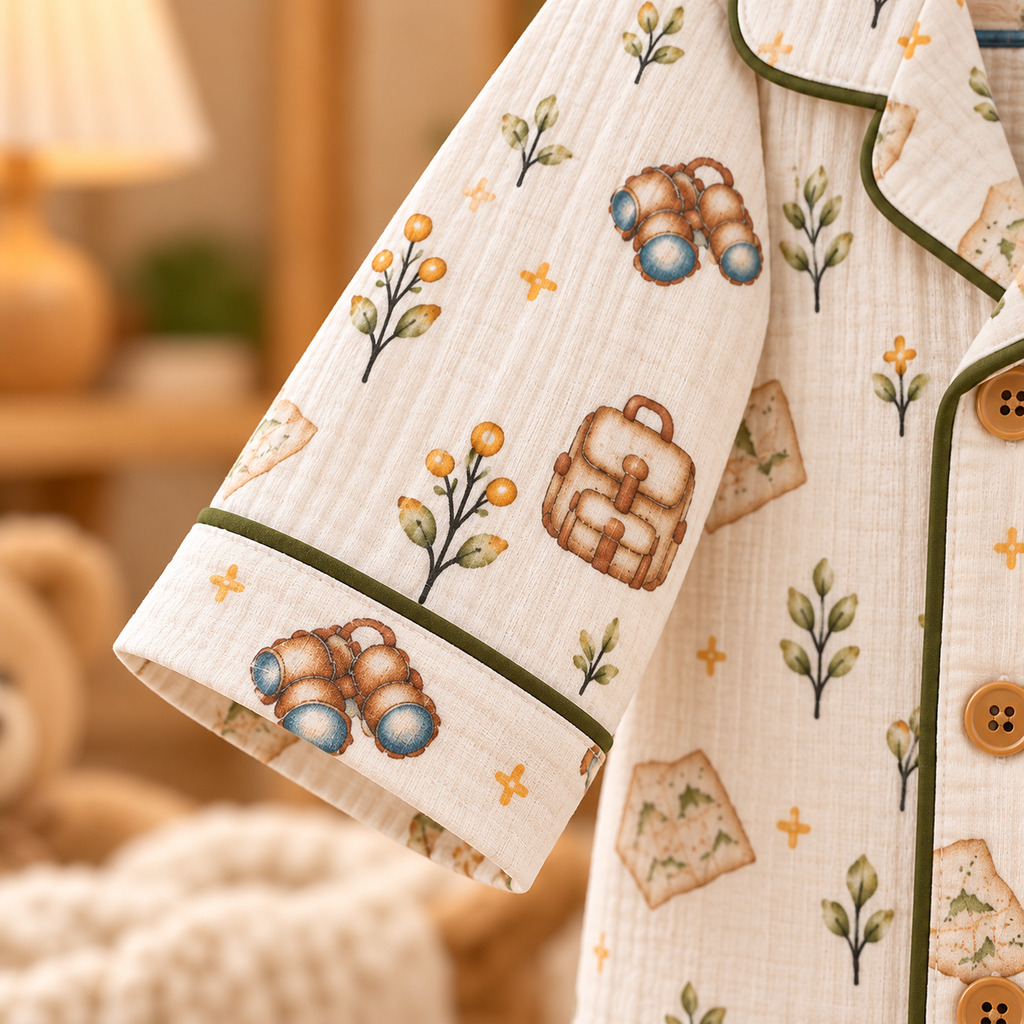 Little Explorer night suit, sleeve detail