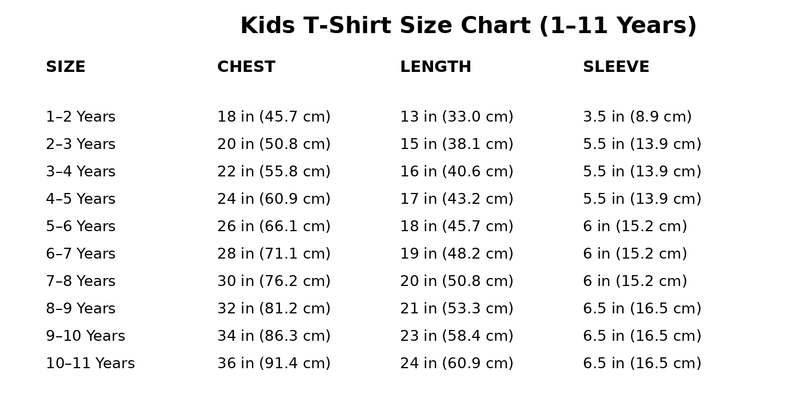 Size chart for Cross Denim