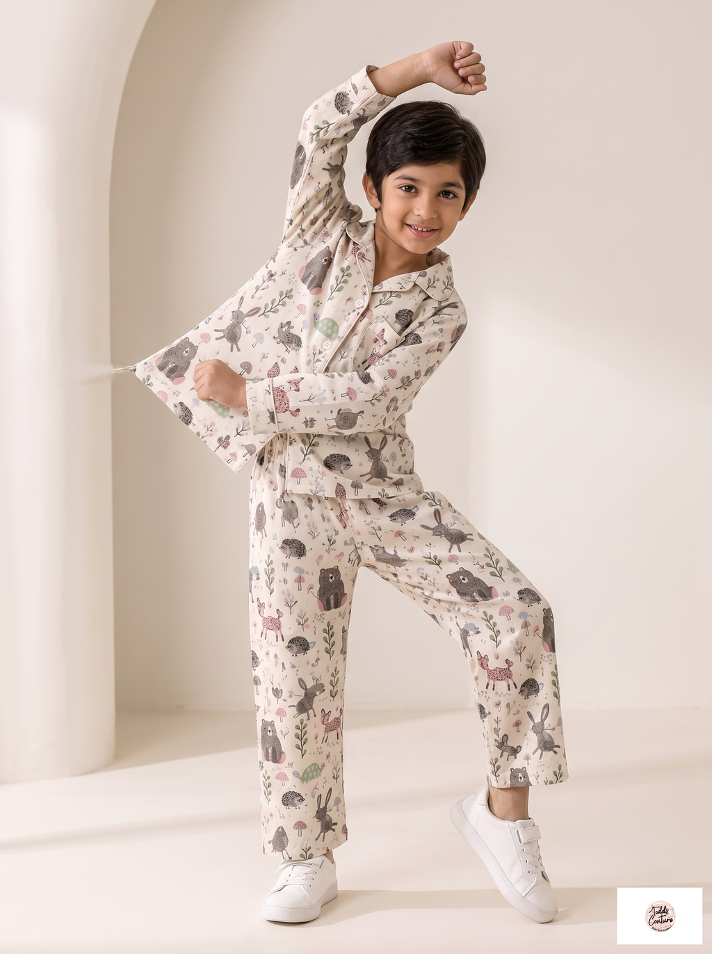Forest Friends night suit, playful pose